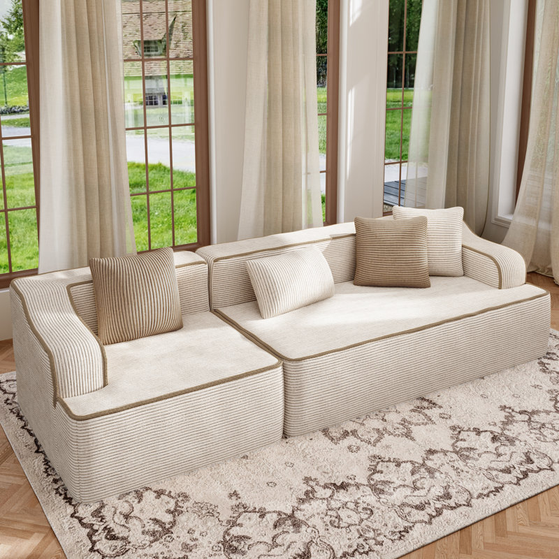3 Seat Sectional Sofa, 105" Wide Modern Soft Beige Sofa Couch , No Assembly Required, For Living Room Office Apartment