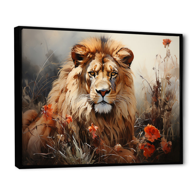 «Lion Wilderness Symphony I» sur toile, Cadre flottant noir, H 34 po x l 44 po x P 1,5 po