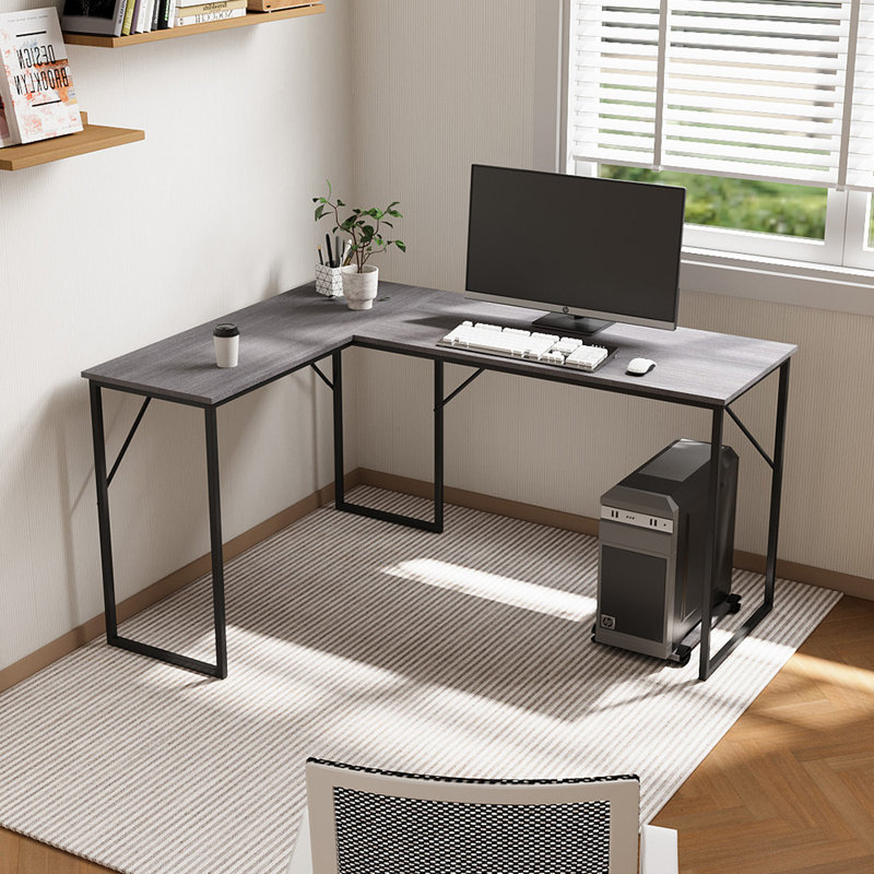 Rectangle Computer Desk with Hutch, Grey, Black
