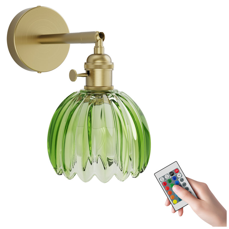Wall Sconce Adjustable Brass Finish Wall Lighting with Tulip Glass Shade Hardwired Wall Light for Bedroom, Living Room, Hallway & Dining