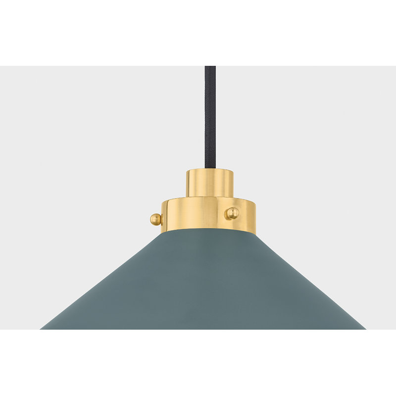 Clivedon Pendant in Aged Brass and Soft Studio Green by Mark D. Sikes, 6.5" H x 12" W x 12" D, Soft Studio Green, 15 W
