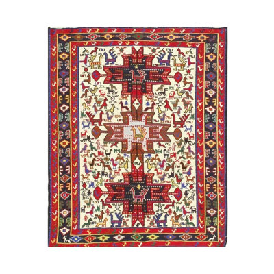 Tapis oriental beige / rouge en coton / laine 3 pi 8 po x 4 pi 8 po Oriental