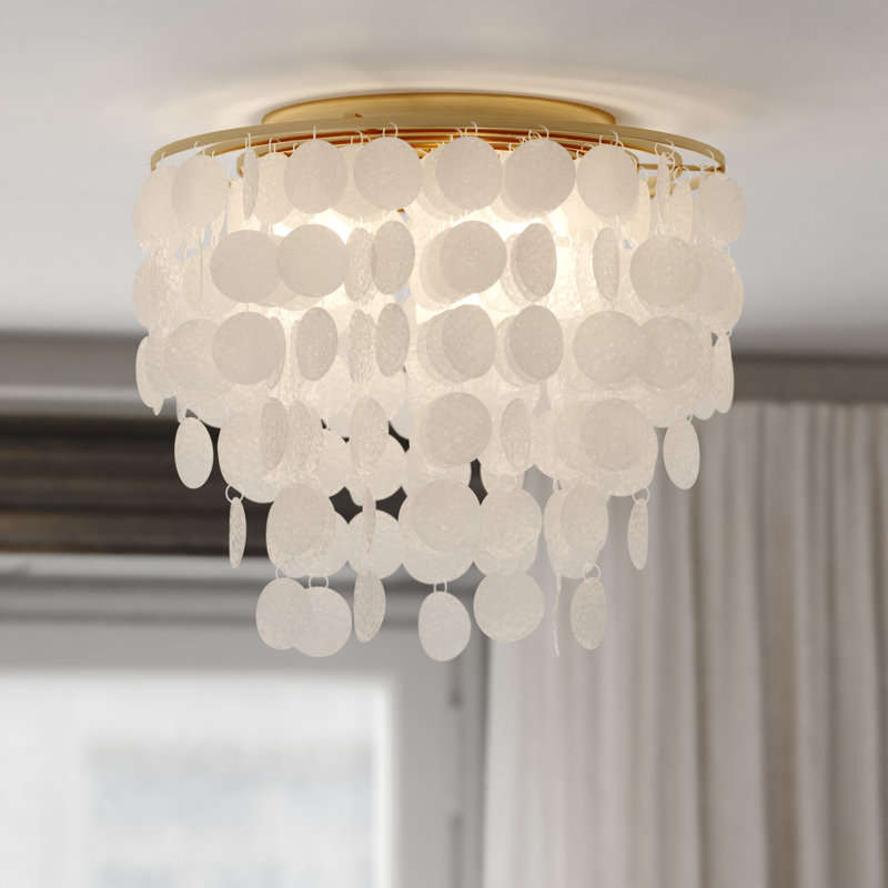 Icarus Unique/Statement Tiered Flush Mount, Natural Brass, 3 Lights, 13.5" H x 16" W x 16" D