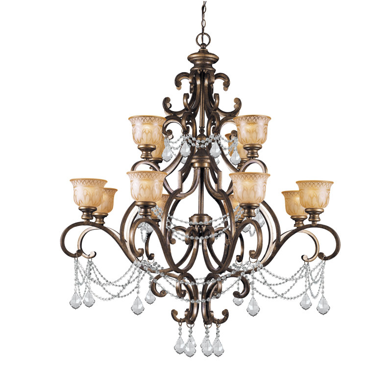 Tusten 12 - Light Dimmable Classic / Traditional Chandelier, Clear Majestic Wood Polished