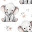 Éléphant, papier peint floral, aquarelle, décoration murale amovible-84915061
