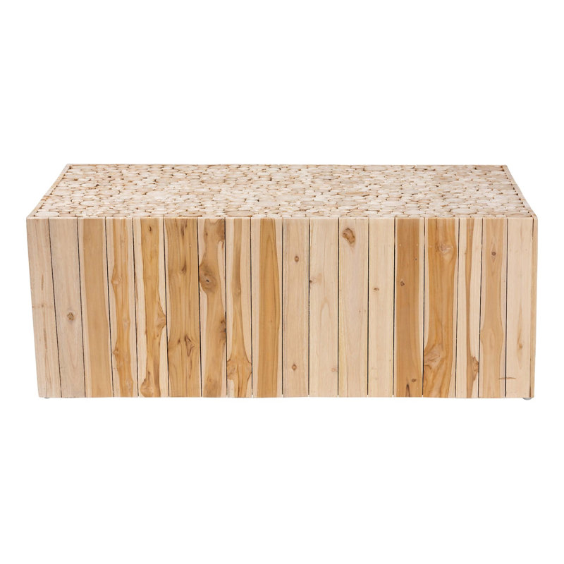 Table basse en teck naturel bohémien avec bûches en bois recyclées uniques