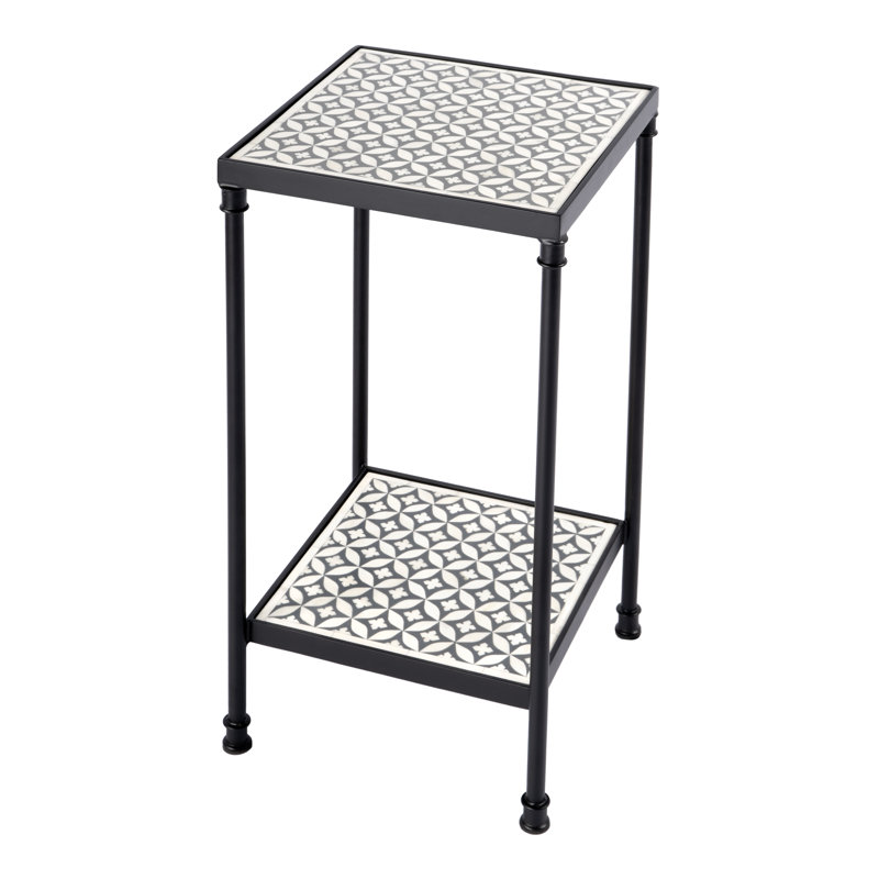 Lana Resin and Bone Inlay Side Table, Gray Bone Inlay