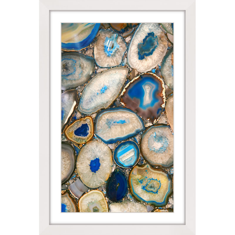 Embedded Abstract Blue and Beige Canvas Print with White Frame