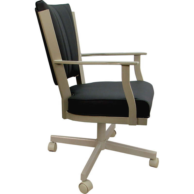 Leather Dining Caster Chair Swivel Tilt, Black, Beige