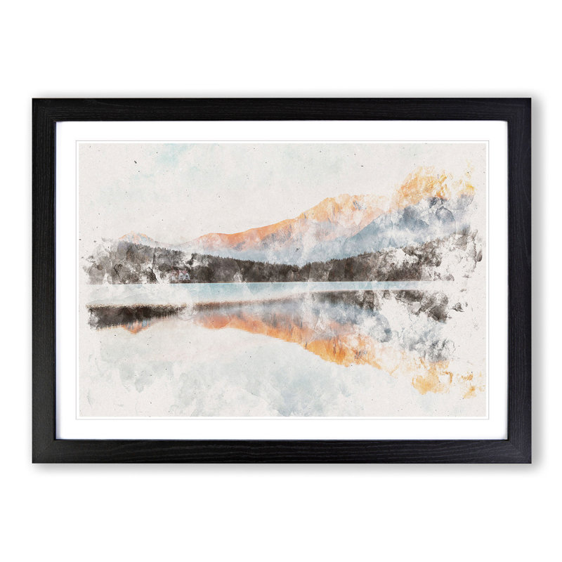 Mountain Reflection in Italy - Picture Frame Graphic Art Print, 45cm H x 63cm W x 2cm D, Black Framed