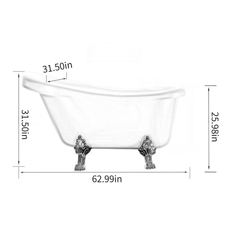 Simple and Modern Acrylic Bathtub, Black/White/Gold