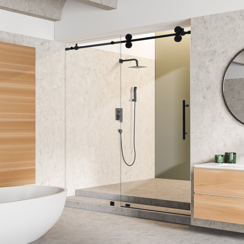 Porte de douche coulissante simple sans cadre l 56 "- H 60" x H 78 ", Noir, noir, noir, noir