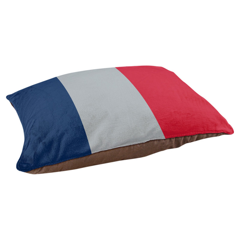 Coussin rectangulaire designer Kansas City, Grand (L 40 po x l 50 po), Bleu / argent mat / rouge