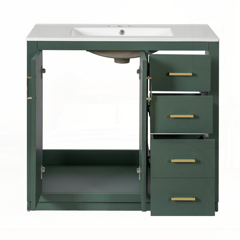 Meuble-lavabo 36 po avec lavabo en céramique, Vert