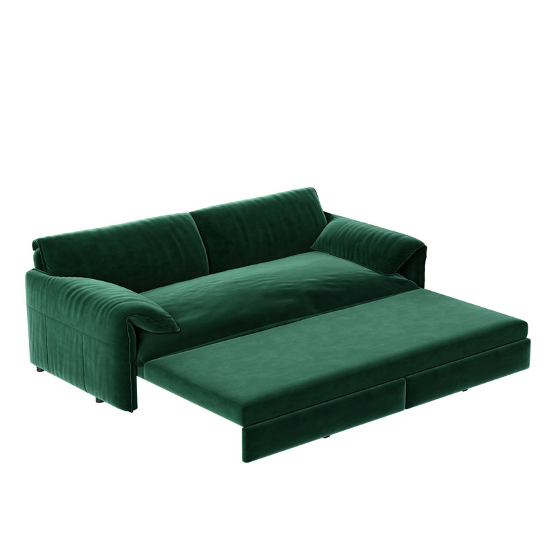 66" Queen Pull Out Sofa Bed, 3-in-1 Convertible Sleeper Sofa Multi-Functional Velvet Loveseat Bed, Green