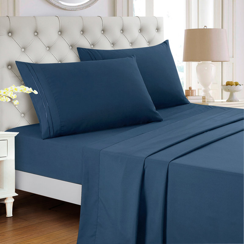 Ensemble de draps en microfibre Jcrown, Bleu marine, Ensemble de draps très grand californien avec 2 t