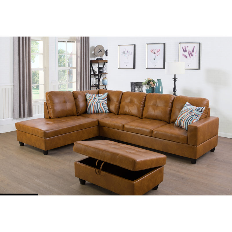 Sarrina Faux Leather L-Shaped Sectional Left Hand Facing, Ginger Faux Leather