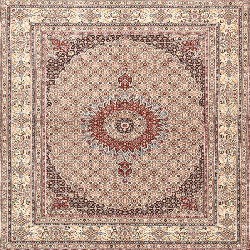 Tapis en laine beige / gris, Carré 6 pi
