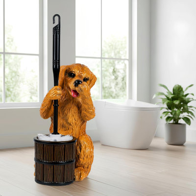 Ensemble de porte-brosse de toilette pour salle de bain Super mignon base de chien solidement brosse et support de cuvette de toilette Style flexible et durable Brosse de nettoyage pour toilette économisant de l'espace de rangement Brosses de toilette pour salle de bain