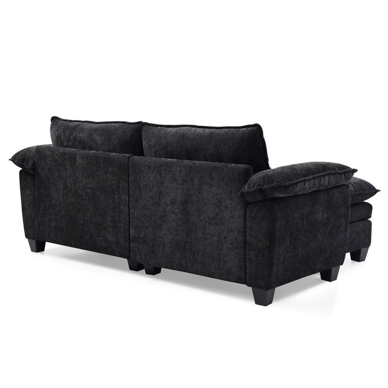 84“ Wide L-Shaped Chenille Sectional Sofa Couch For Small Living Space, Black Chenille