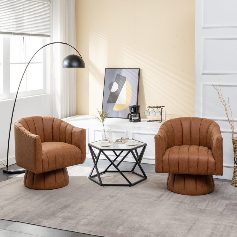 Fauteuil demi-tonneau pivotant de 27,9 po Aedan, Similicuir brun, 2