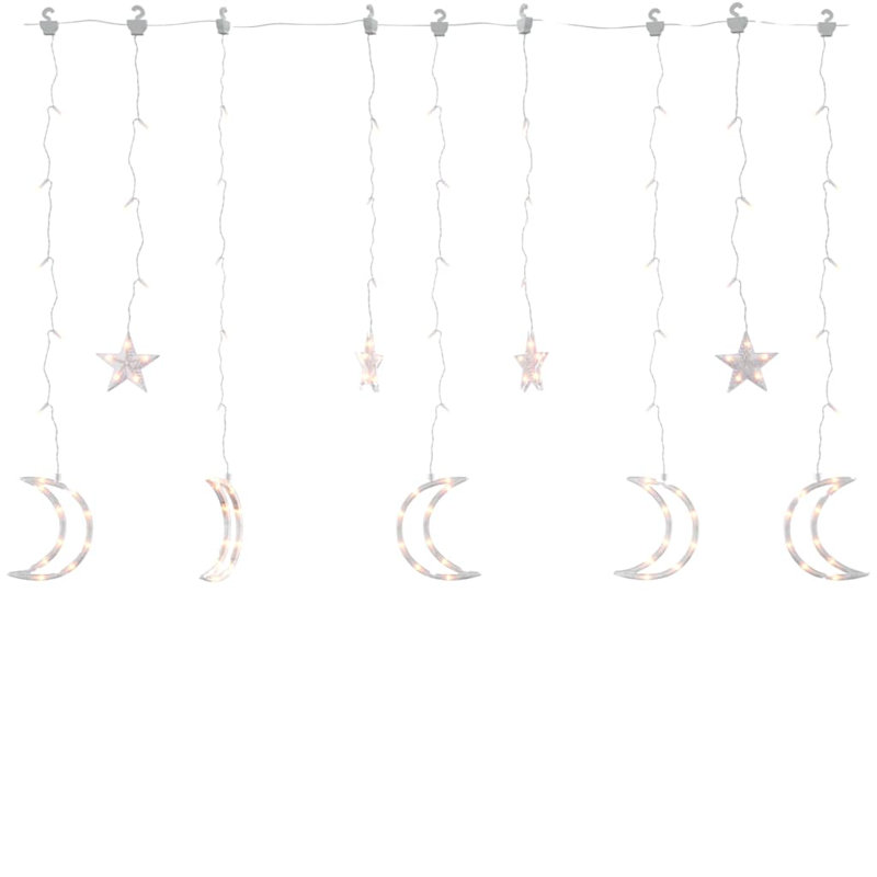 Fairy Lights Remote Control Hanging Star and Moon Lights with 138 LEDs, Warm White