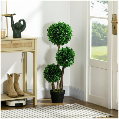 Arbre topiaire artificiel 3 pieds / 35,5 po HOMcom avec pot, plante artificielle d'extérieur pour le bureau personnel, décoration de salon