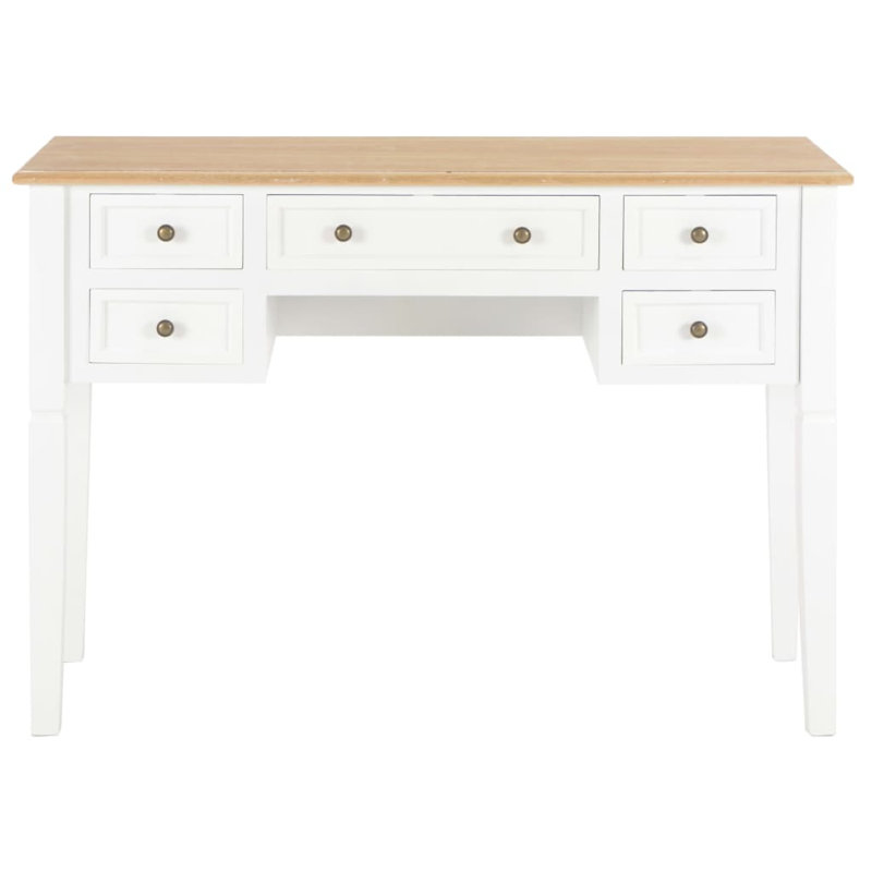 Bureau d'écriture Ryann, 5 tiroirs, bois de pin blanc et brun, 43 pouces, Blanc