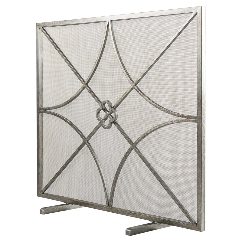 Boxwoods Bifold Iron Fireplace Screen, Royal Silver