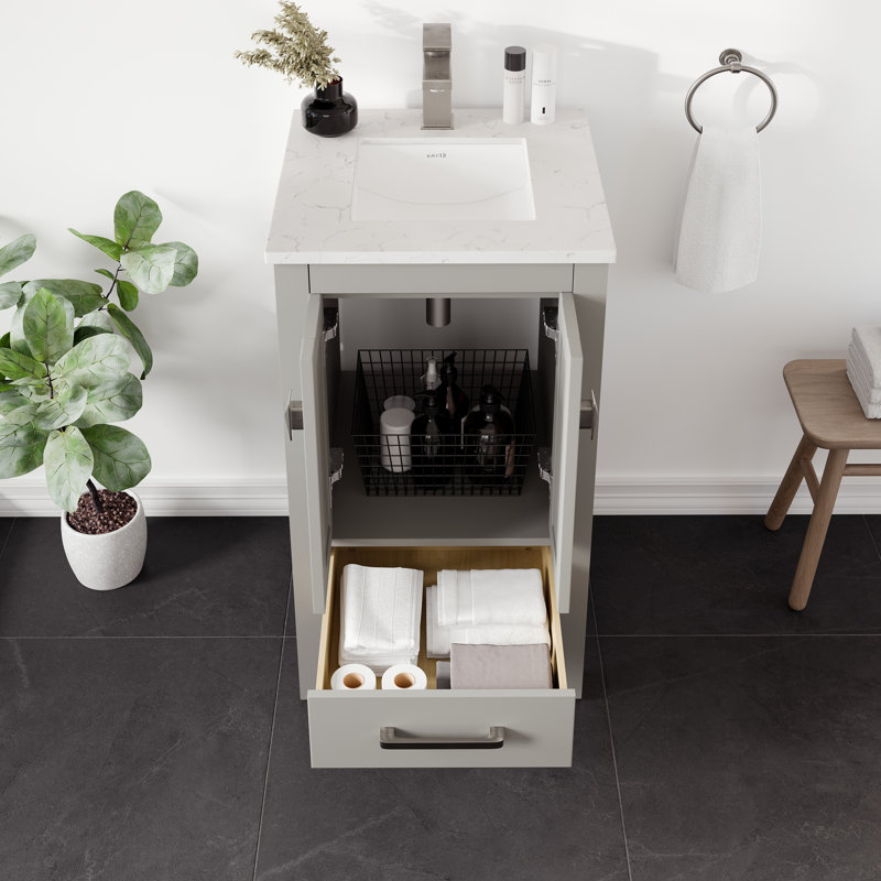London 20"W x 18"D Bathroom Vanity with White Carrara Quartz Countertop and Undermount Porcelain Sink, Gray