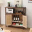 Buffet café foncé + bois massif beige + rotin