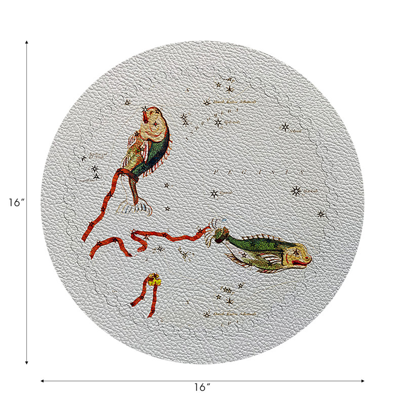 Zodiac Pisces Vegan Leather Round Pebble Placemat, White