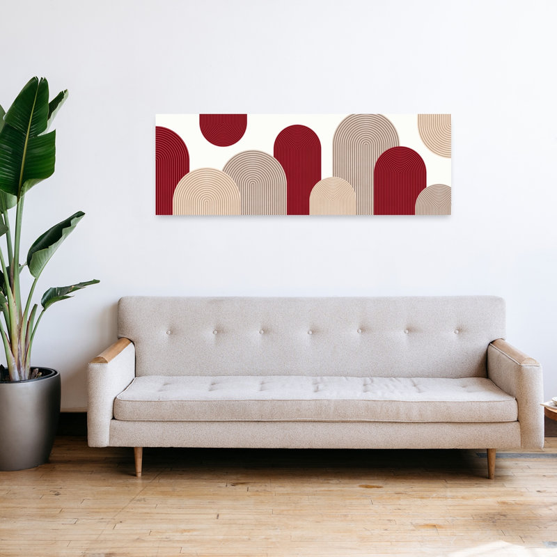 Art mural contemporain contemporain abstrait à arches concentriques modernes, H 16 po x l 48 po