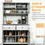 Rangement pour garde-manger de 63,5 po, armoire à 4 tablettes, 4 tiroirs, gris cendré, portes en verre, comptoir ouvert pour micro-ondes avec et espace, 4 tablettes, optimise l'organisation