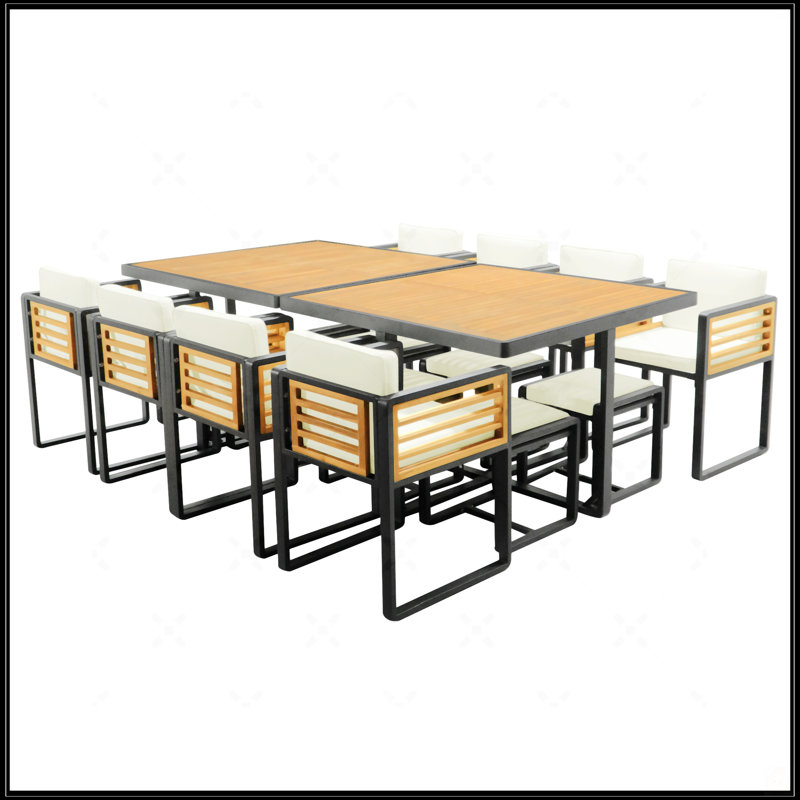 Ensemble repas d'extérieur en bois d'acacia de qualité supérieure, Beige