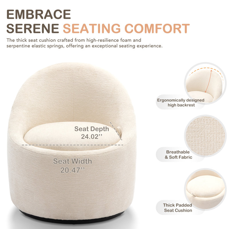 Modern Small Barrel Swivel Accent Chair with Hidden Storage,No installation required, Beige Fabric