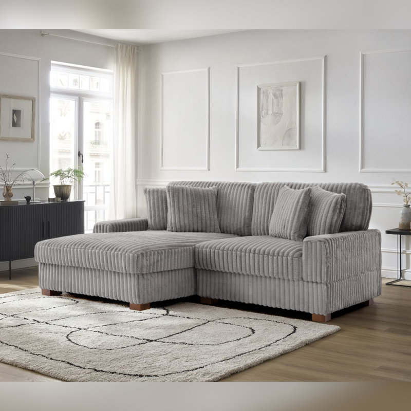 2 Seater Sofa & Chaise, Light Grey Polyester/Foam Padding
