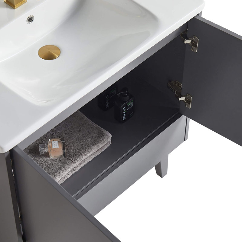 Ensemble de meuble-lavabo simple 30 po Saimah, Gris roche, Laiton satiné
