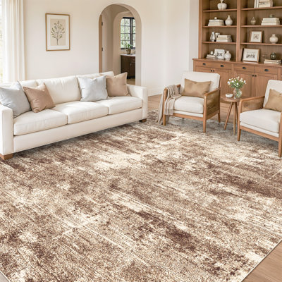 Washable Abstract Area Rug - Rugs for Living Room Large Non Slip Indoor Entryway Rubber Backing Carpet Bedroom Kitchen Distressed Stain Resistant Floor Decor Mat Machine Washable Brown