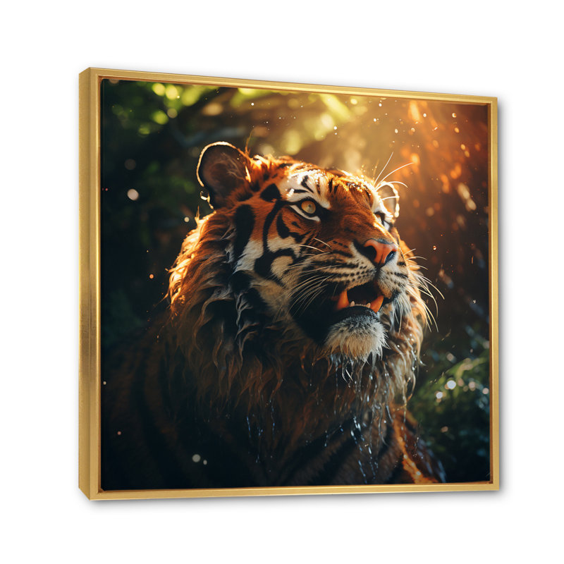 Double exposition de tigre à double face silhouette II - impression, 24" H x 24" W, Cadre flottant doré
