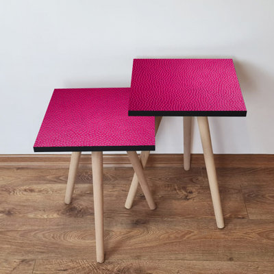 Modern Fuchsia Nesting Tables (2 Pieces), 100% MDF with Beech Wood Legs | Bigger Table: 13.8 x 18.5 x 13.8 in, Smaller Table: 13.8 x 16.5 x 13.8 in | Stylish, Geometric Design Perfect for Contemporary Living Spaces