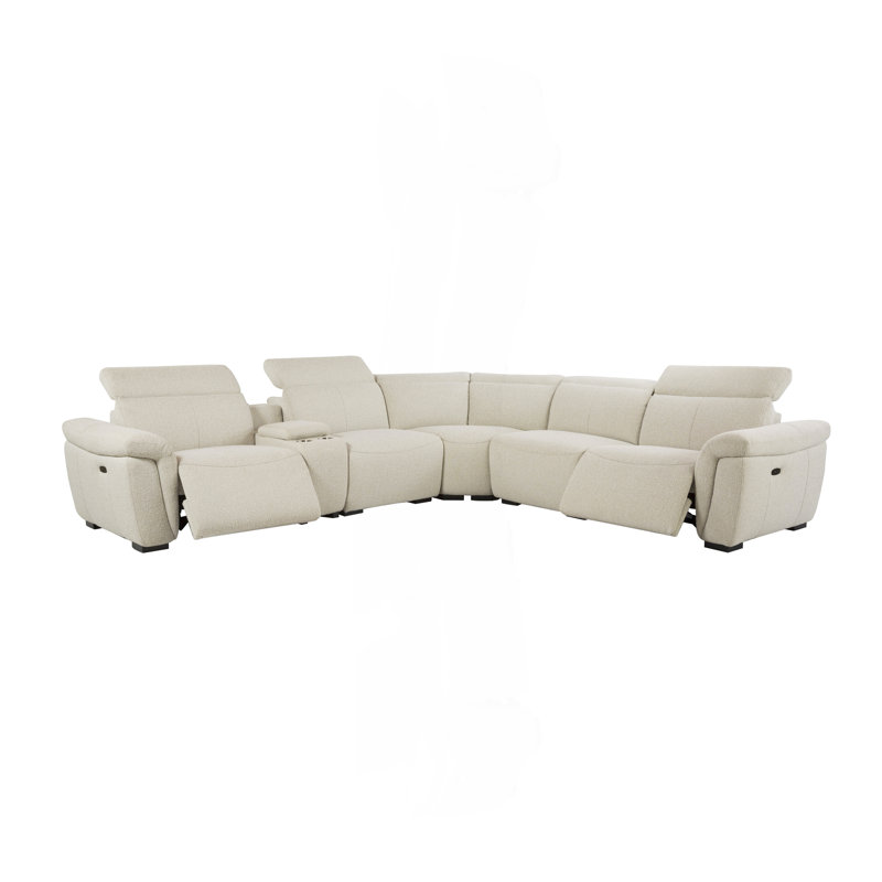 Canapé modulaire inclinable électrique Beige Boucle pour 5 personnes avec porte-gobelet et appui-tête réglable