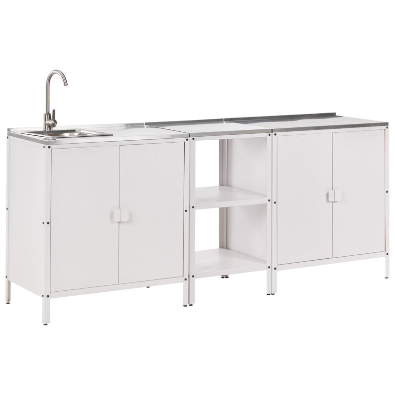 3 Piece Outdoor Kitchen Set with Sink VILAMA Metal White