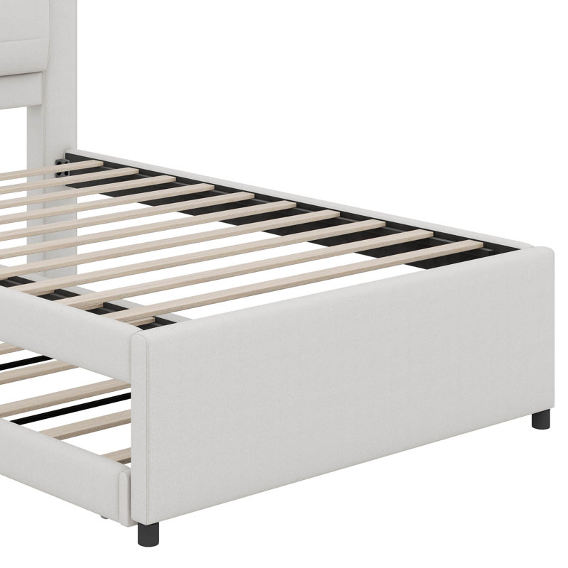 Lit plateforme double avec lit gigogne, Beige
