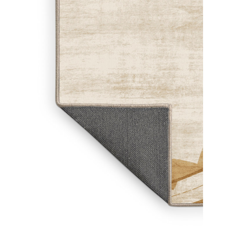 Tapis beige doux et moelleux d'inspiration mondiale Eaddy, Carré 3 pi