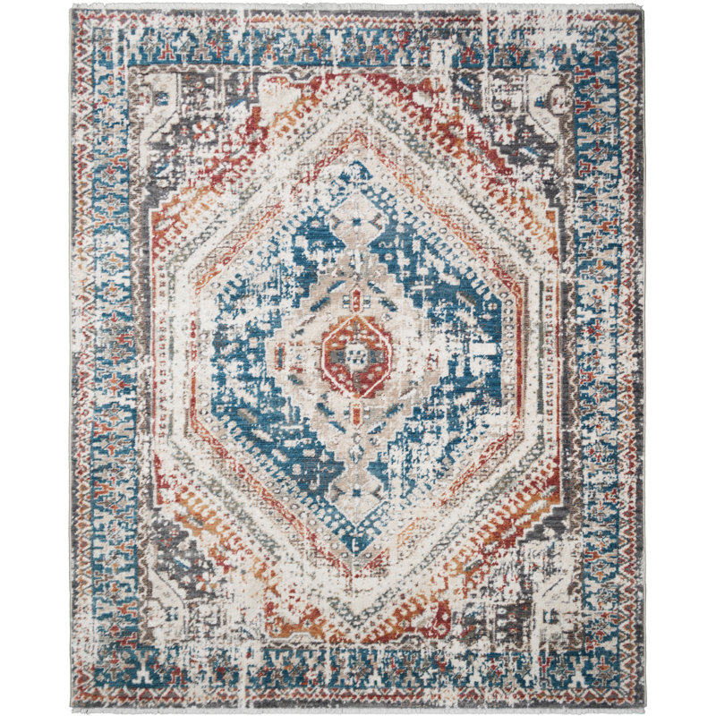 Tapis gris / bleu / brun tissé à la machine Lilwenn, Rectangle 2 pi 1 po x 3 pi 3 po