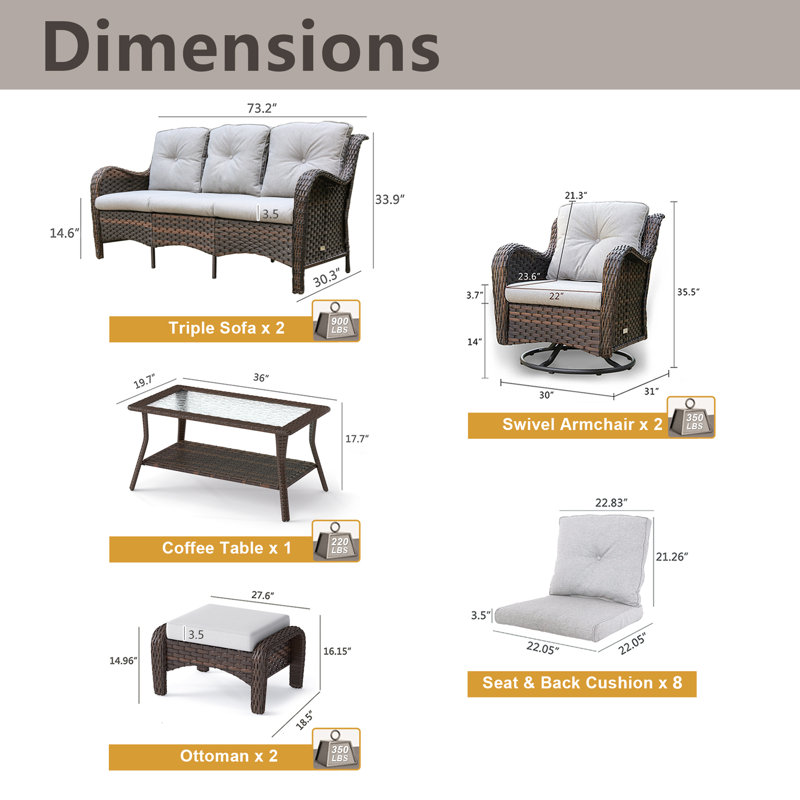 Ensemble de conversation pour 10 personnes avec coussins