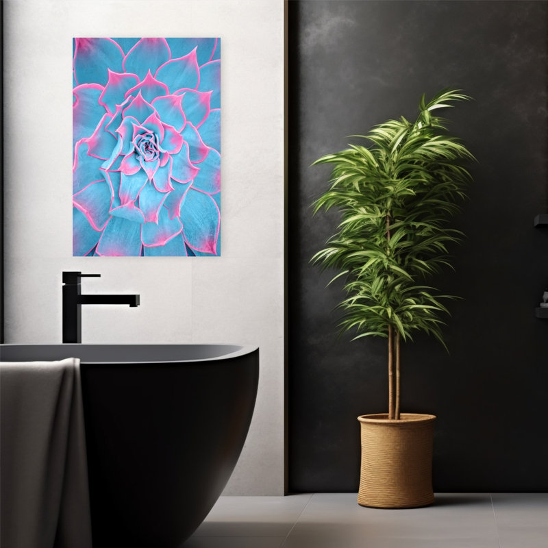 Windeknecht - Art mural contemporain abstrait bleu et rose, H 24 po x l 16 po