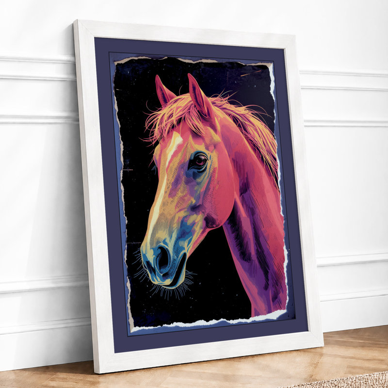 Neon Horse Modern - Framed Print, A3 - 42.0 x 29.7 cm, White