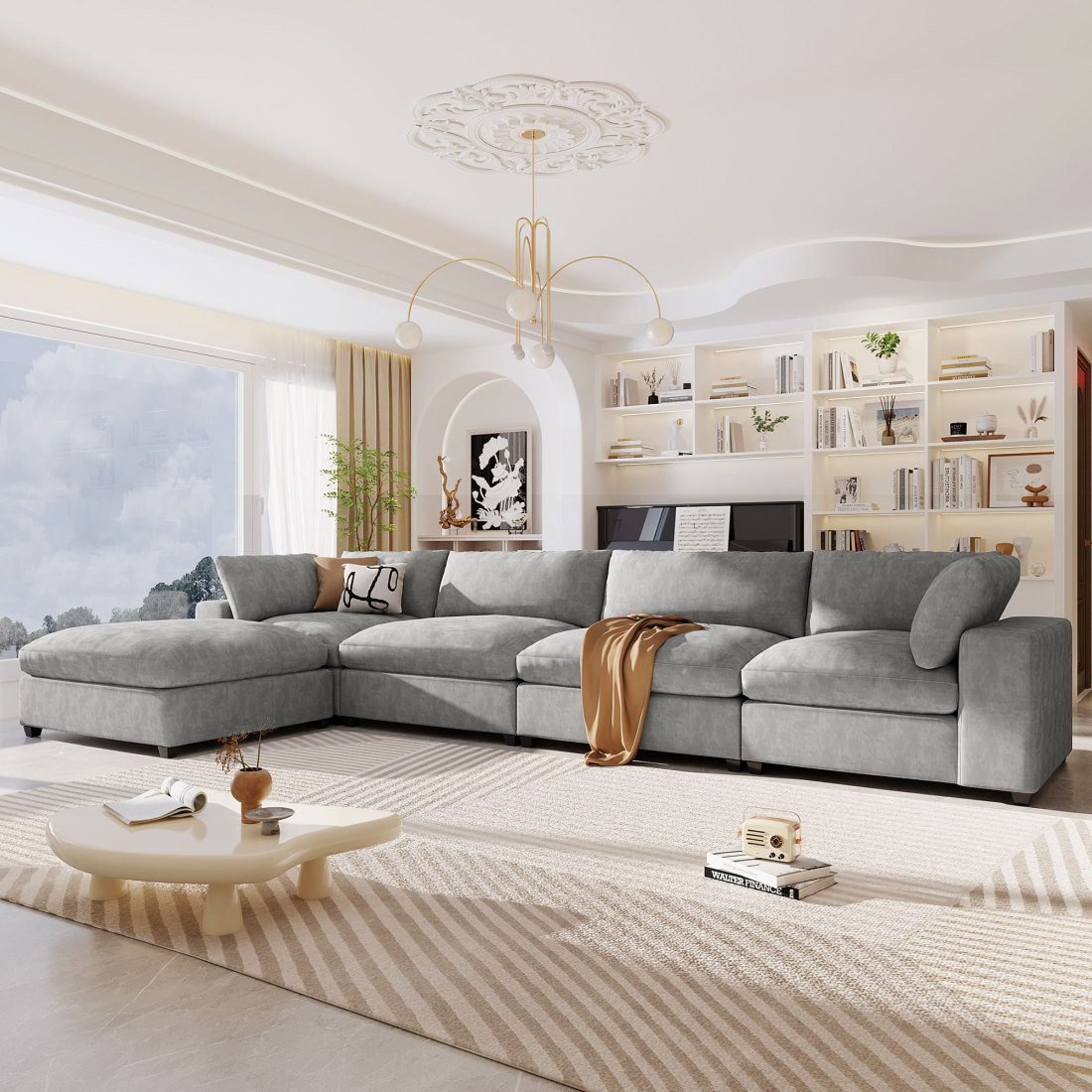 Wandingt Modern Sofa Upholstered Over Modular Sofa With Removable